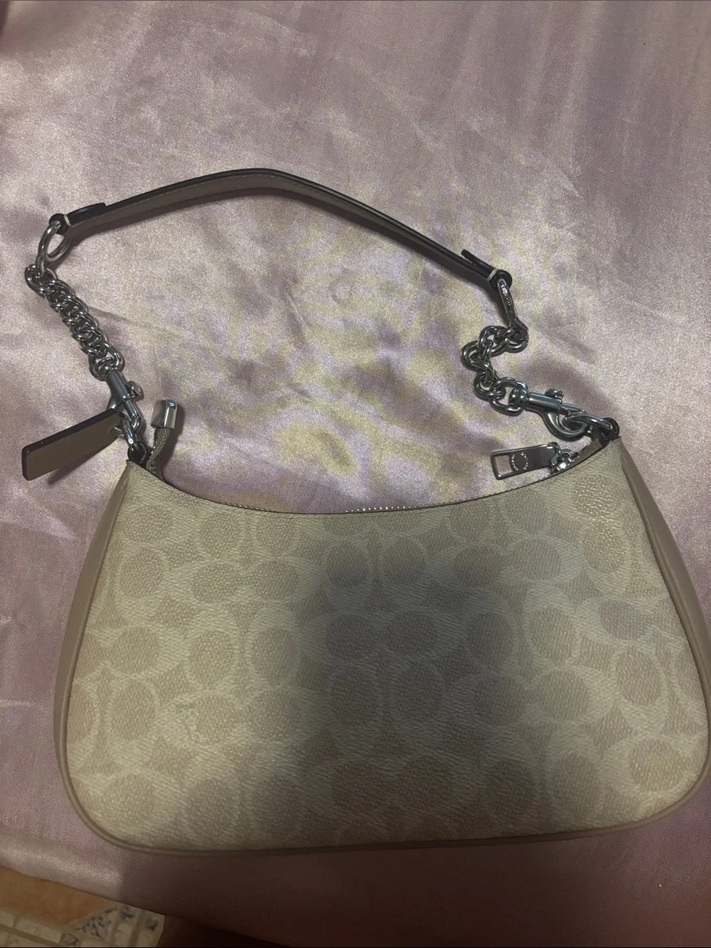 Coach Signature Canvas Shoulder Bag in Beige and Tan